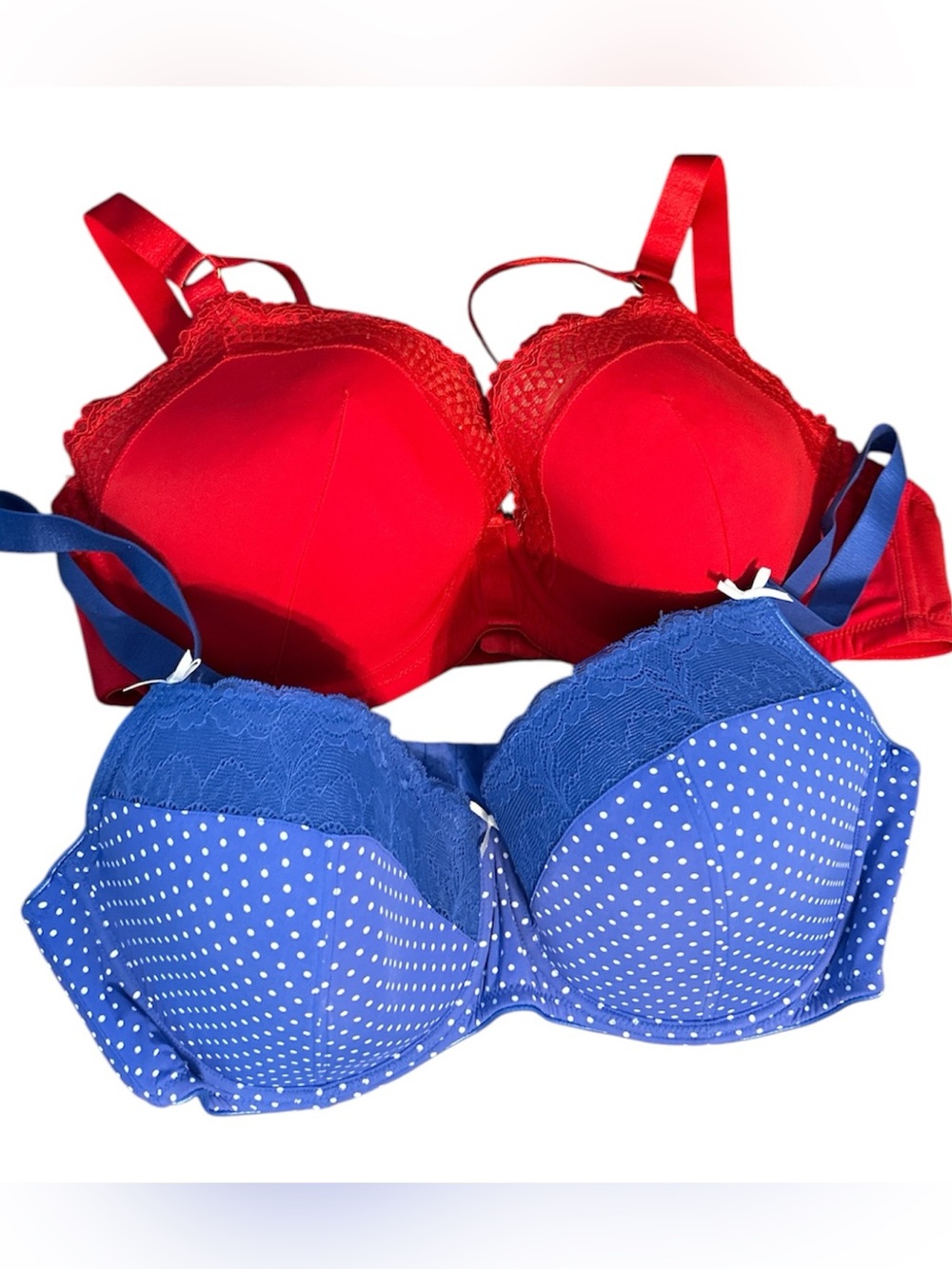 Lot/2 adore me 40 DD bras like new condition, red white, blue under wire